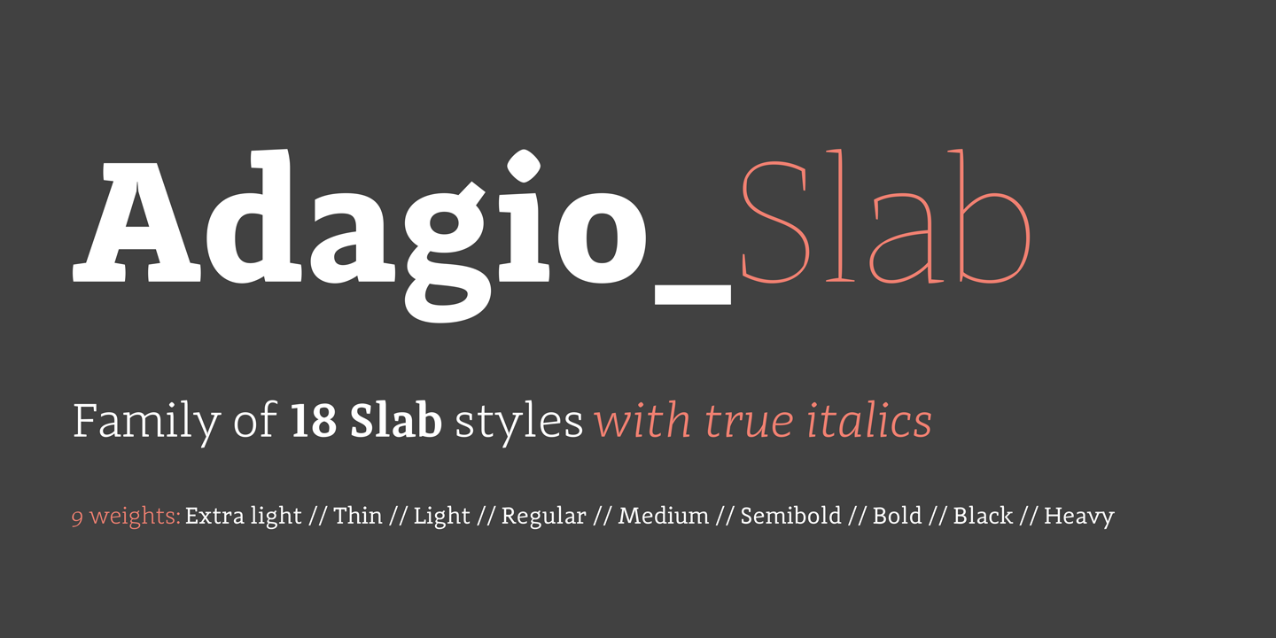 Ejemplo de fuente Adagio Slab Thin italic